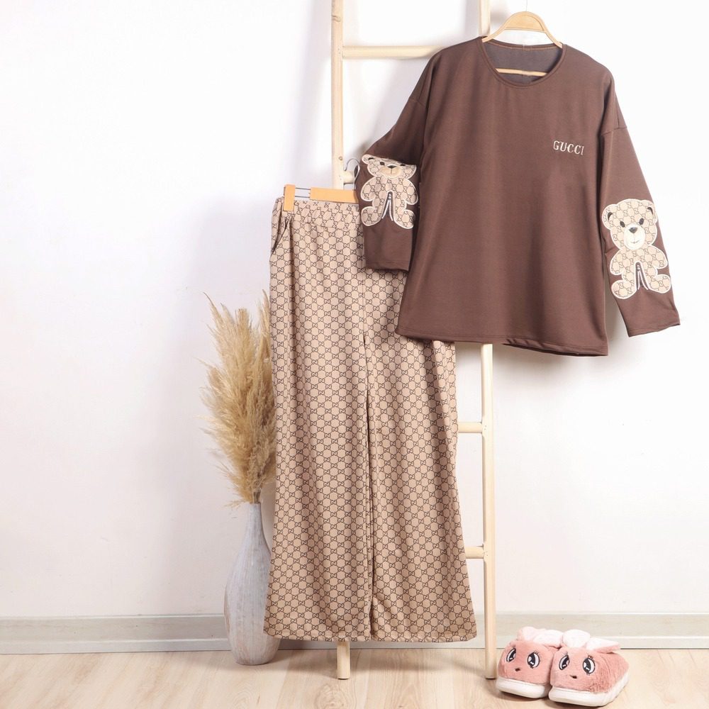 ست دو تیکه بلوز و شلوار گلدوزی خرس