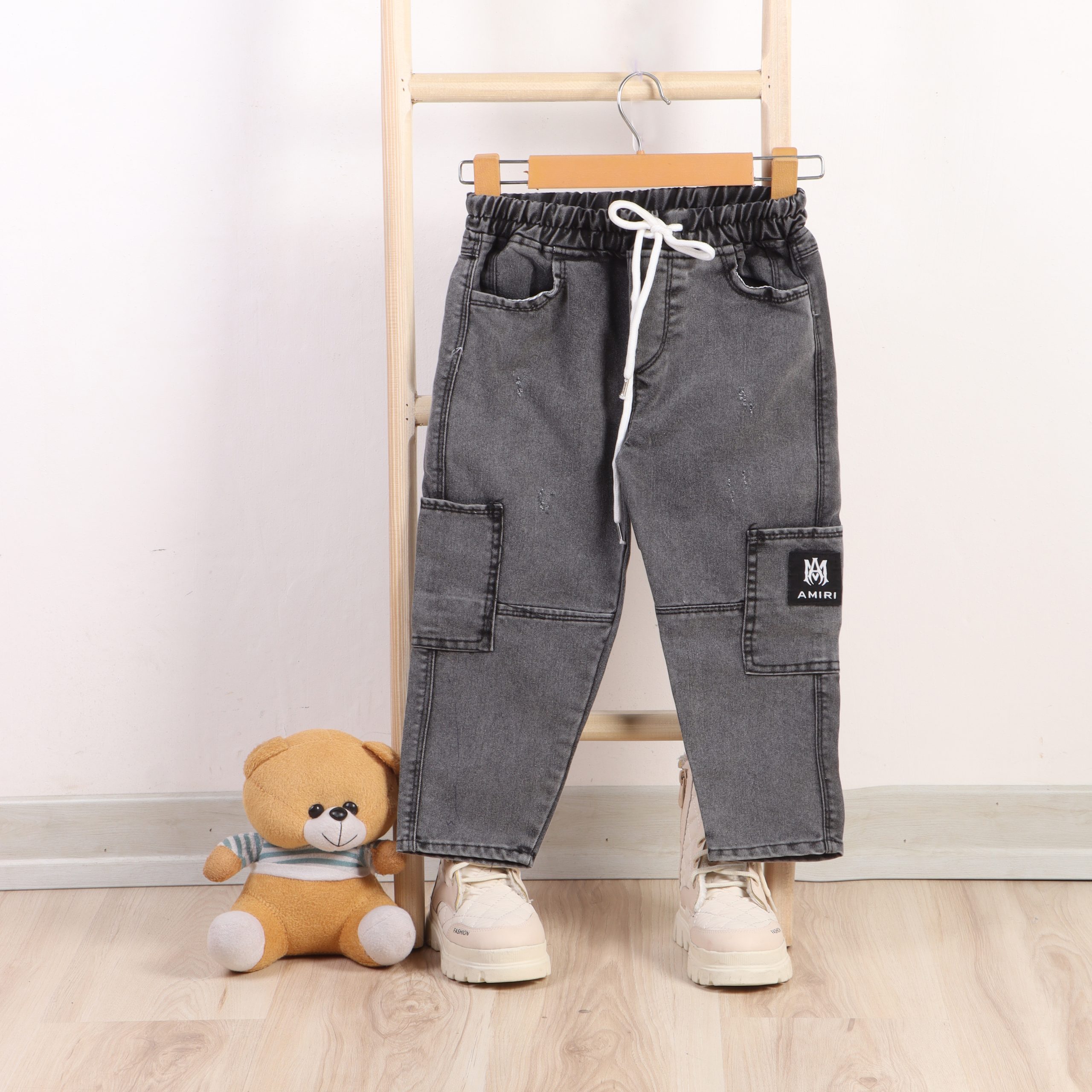 شلوار لی مام استایل ذغالی 6 جیب پسرانه