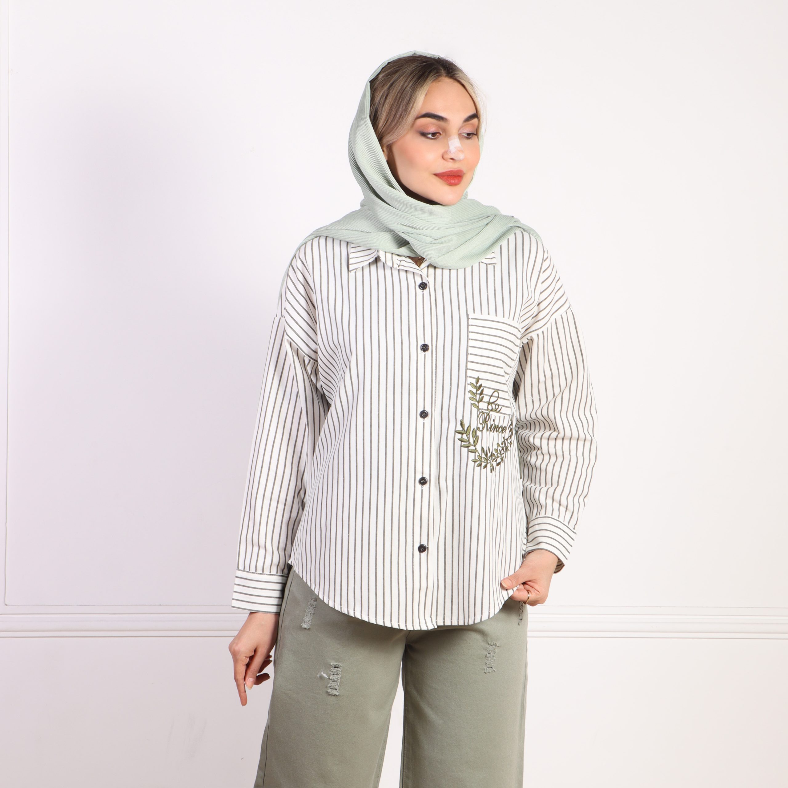 شومیز راه راه گلدوزی گل گندم